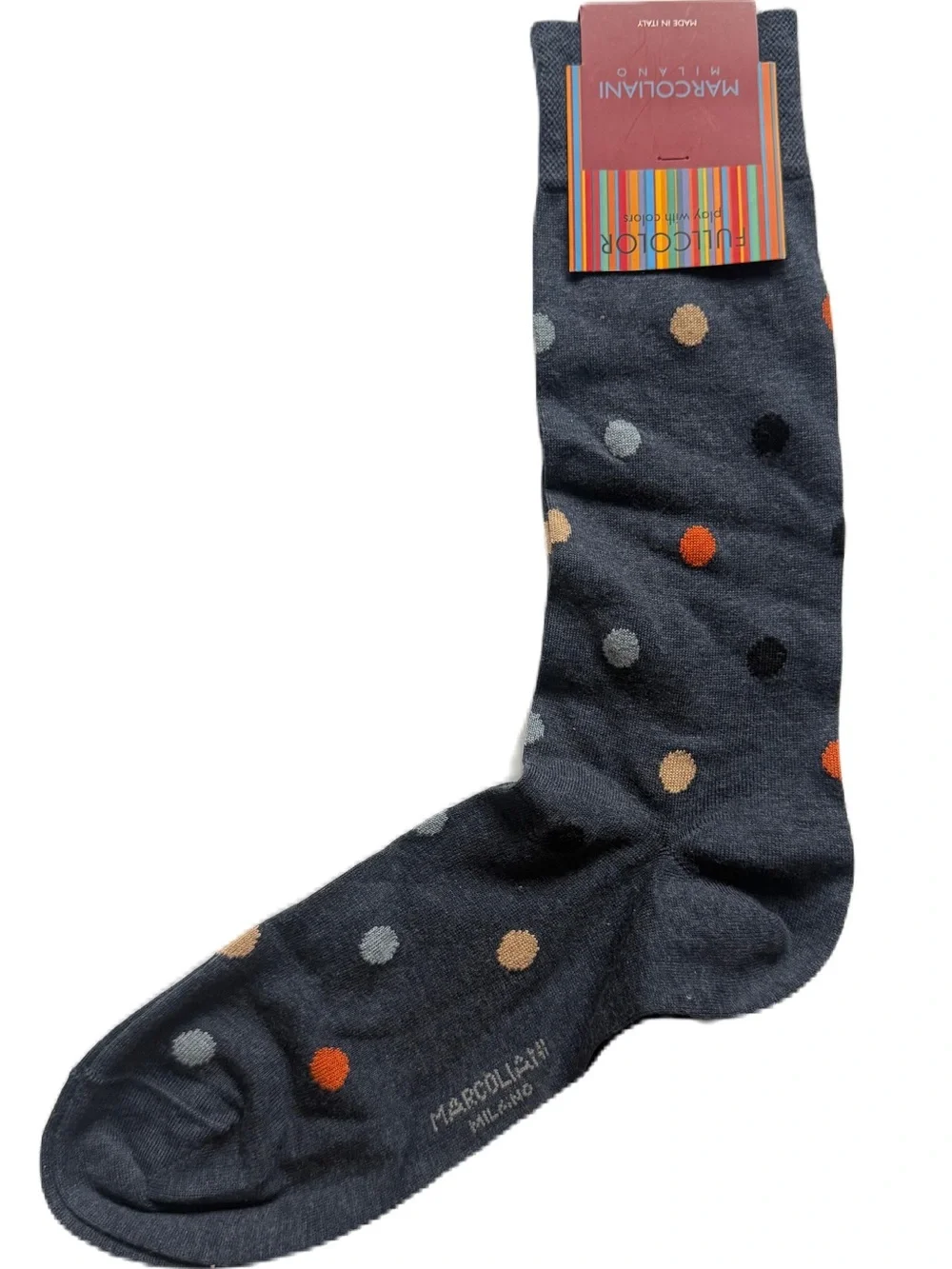 Marcoliani Milano Socks Mens Size 8-11 Indigo Blue Dress Polka Dot Pima Mid Calf